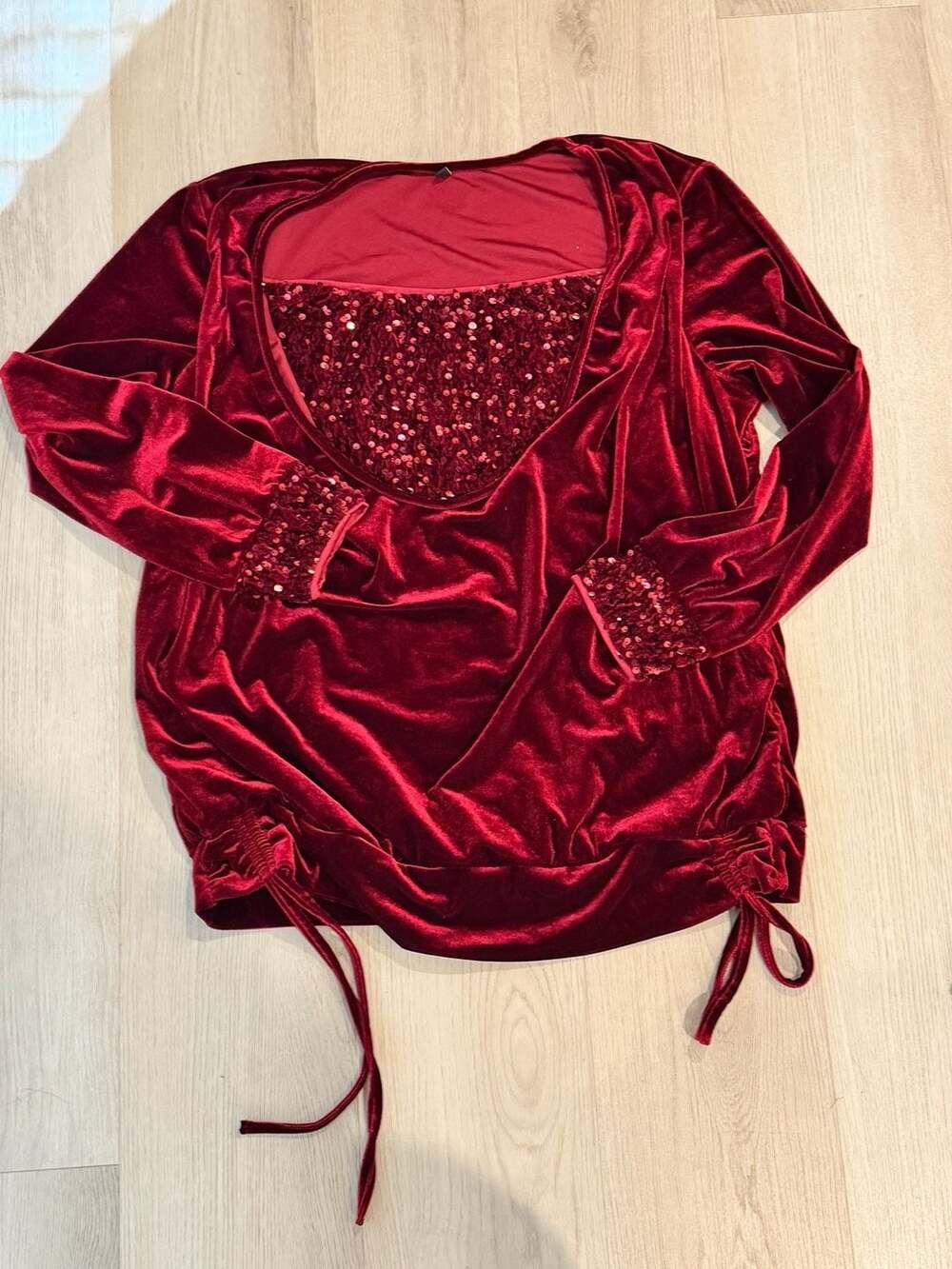 SHEIN Velvet Sequin Top Size XXL Red Long Sleeve Blouse